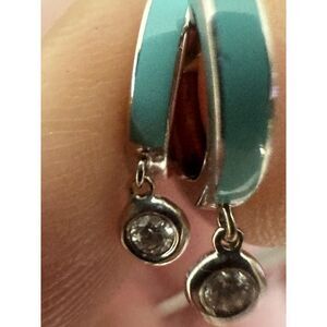 SHY Creation 14K Solid White Gold Diamond Enamel Huggie Earrings